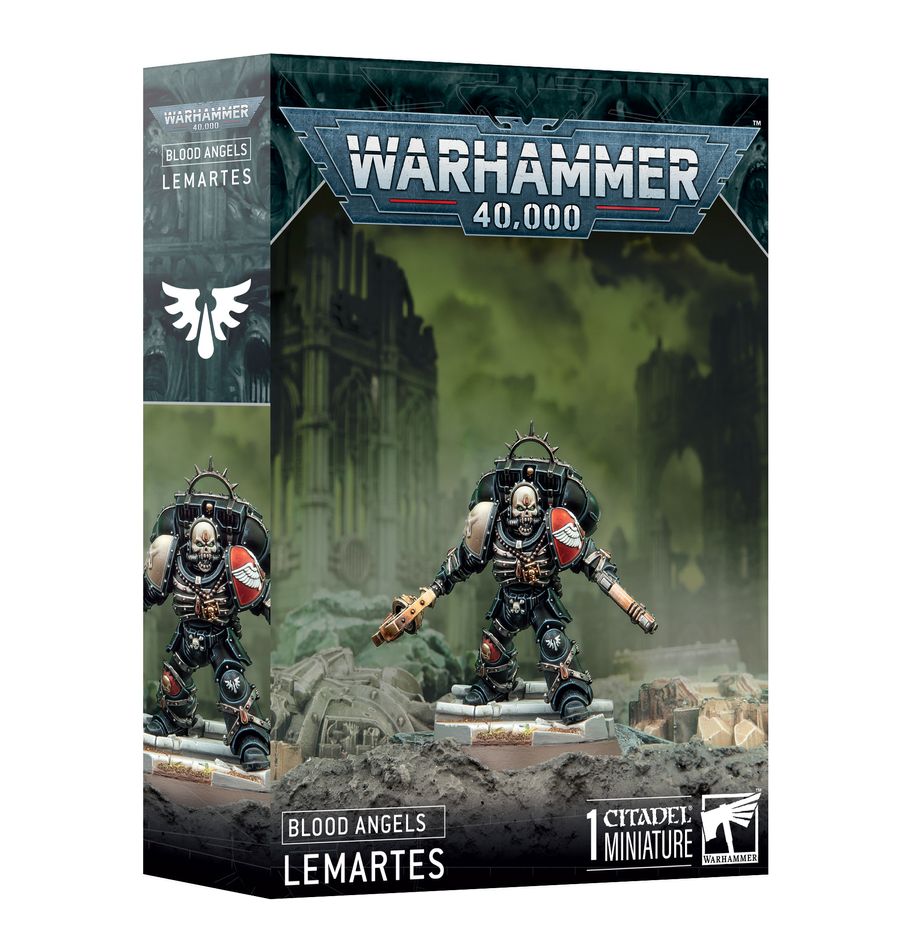 Warhammer 40,000 Blood Angels Lemartes miniature game model box for Death Company