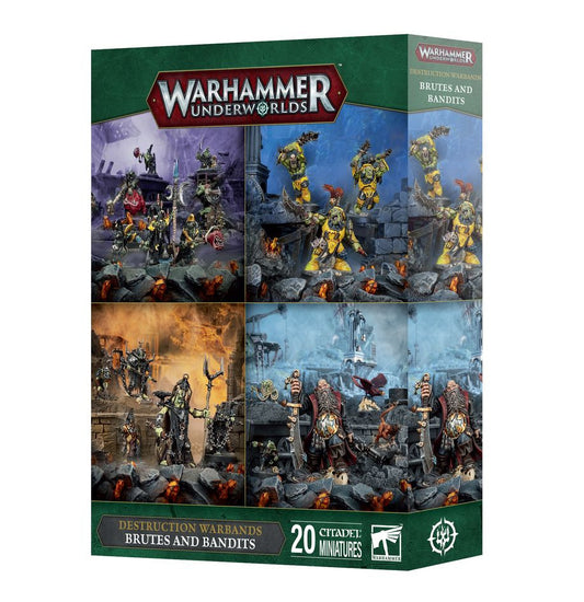 Warhammer Underworlds box featuring 20 Brutes and Bandits with double-sided warscroll cards