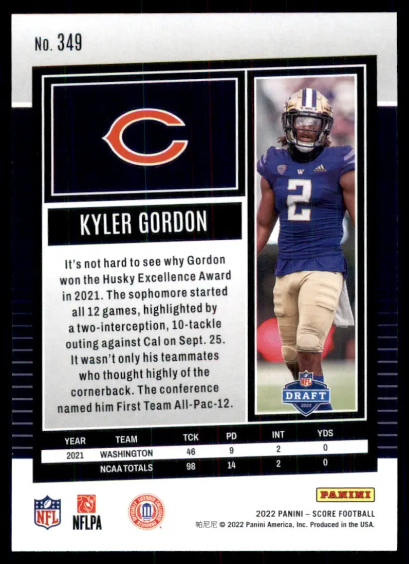 2022 Score Kyler Gordon Rookie Chicago Bears #349