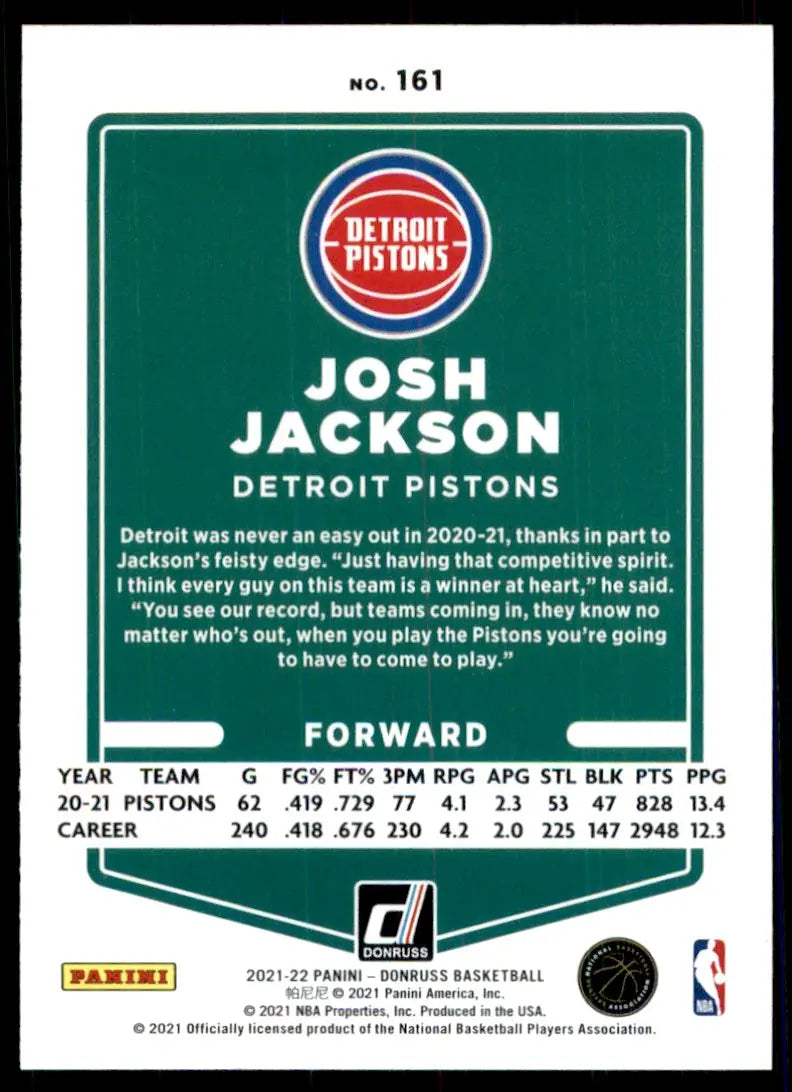 2021-22 Panini Donruss Josh Jackson Detroit Pistons #161