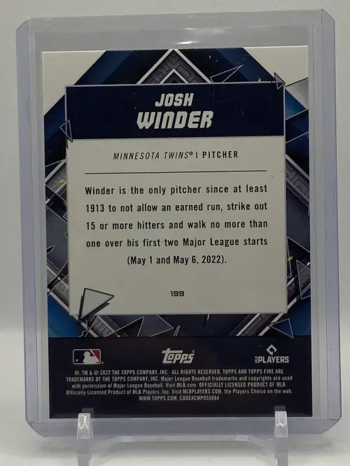 2022 Topps Fire Gold Minted #199 Josh Winder Rookie Minnesota Twins Baseball NM