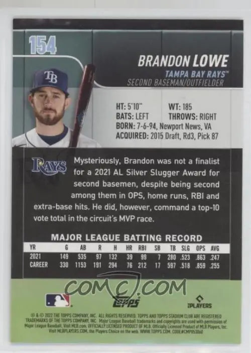 2022 Stadium Club Red Foil #154 Brandon Lowe Tampa Bay Rays MLB Baseball NM-MT