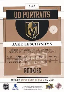 2021-22 Upper Deck Portraits #P46 Jake Leschyshyn Rookie Golden Knights NM-MT