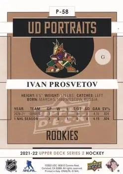 2021-22 Upper Deck Portraits #P58 Ivan Prosvetov Rookie Arizona Coyotes NM-MT