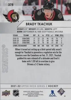 2021-22 Upper Deck Photo Variations #378 Brady Tkachuk Ottawa Senators NHL NM-MT