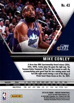 2019-20 Panini Mosaic #43 Mike Conley Utah Jazz NBA Basketball Card NM-MT