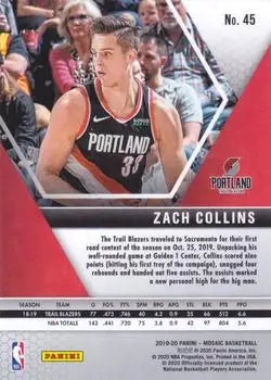 2019-20 Panini Mosaic #45 Zach Collins Portland Trail Blazers Basketball NM-MT