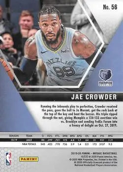 2019-20 Panini Mosaic #56 Jae Crowder Memphis Grizzlies NBA Basketball NM-MT