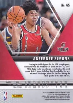 2019-20 Panini Mosaic #65 Anfernee Simons Portland Trail Blazers NBA Card NM-MT