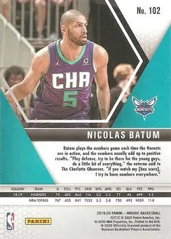 2019-20 Panini Mosaic #102 Nicolas Batum Charlotte Hornets NBA Basketball NM-MT