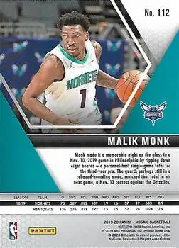 2019-20 Panini Mosaic #112 Malik Monk Charlotte Hornets NBA Basketball NM-MT