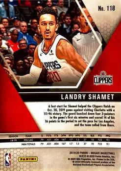 2019-20 Panini Mosaic #118 Landry Shamet Los Angeles Clippers Basketball NM-MT