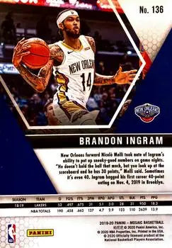 2019-20 Panini Mosaic #136 Brandon Ingram New Orleans Pelicans Basketball NM-MT