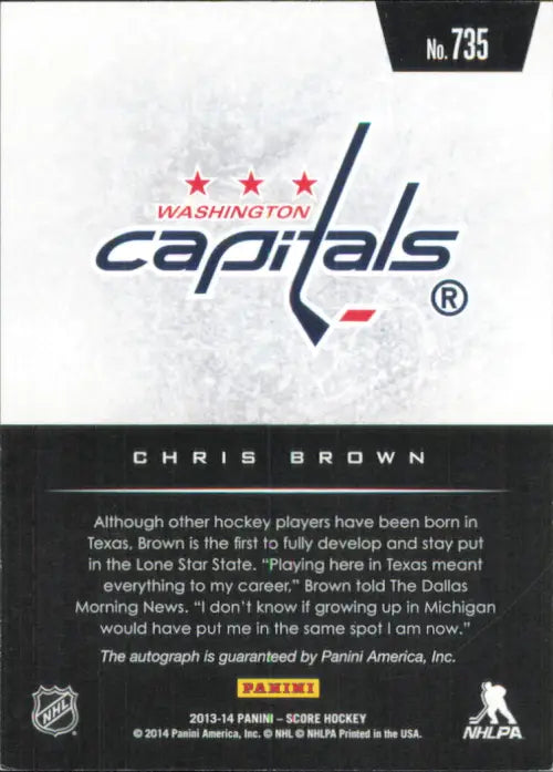 2013-14 Score Hot Rookie Signatures #735 Chris Brown Autograph Capitals NM-MT