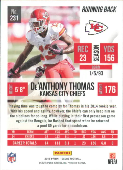 2015 Score #231 De’Anthony Thomas Kansas City Chiefs NFL Football Card NM-MT