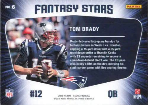 2018 Score Fantasy Stars Gold #6 Tom Brady New England Patriots NFL Card NM-MT