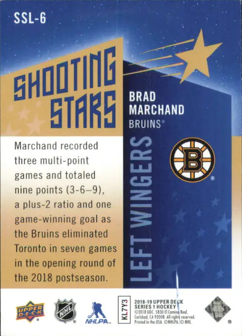 2018-19 Upper Deck Shooting Stars Left Wingers #SSL6 Brad Marchand Bruins NHL NM