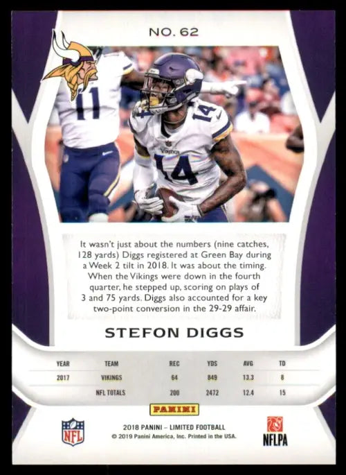 2018 Limited #62 Stefon Diggs Minnesota Vikings NFL Football Card VG