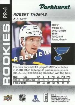 2018-19 Upper Deck Parkhurst Rookies #PR8 Robert Thomas St. Louis Blues NM-MT