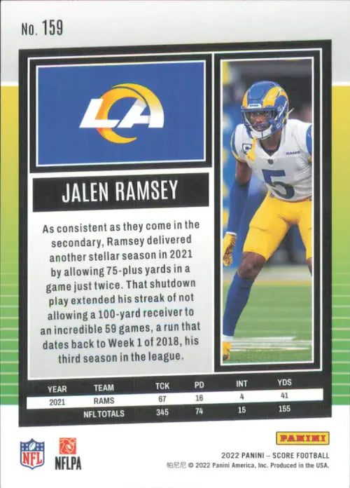 2022 Score Scorecard #159 Jalen Ramsey Los Angeles Rams NFL Football Card NM-MT