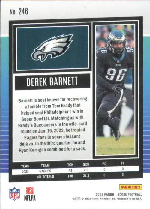 2022 Score Scorecard #246 Derek Barnett Philadelphia Eagles NFL Football NM-MT