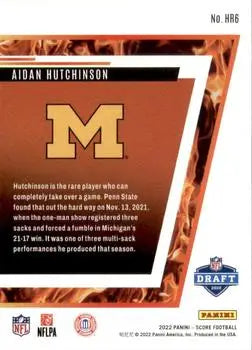 2022 Score Hot Rookies 6 Aidan Hutchinson Michigan Wolverines NFL Football NM-MT