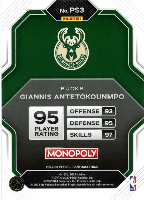 2022-23 Panini Prizm Monopoly All-Stars #PS3 Giannis Antetokounmpo Bucks NM-MT