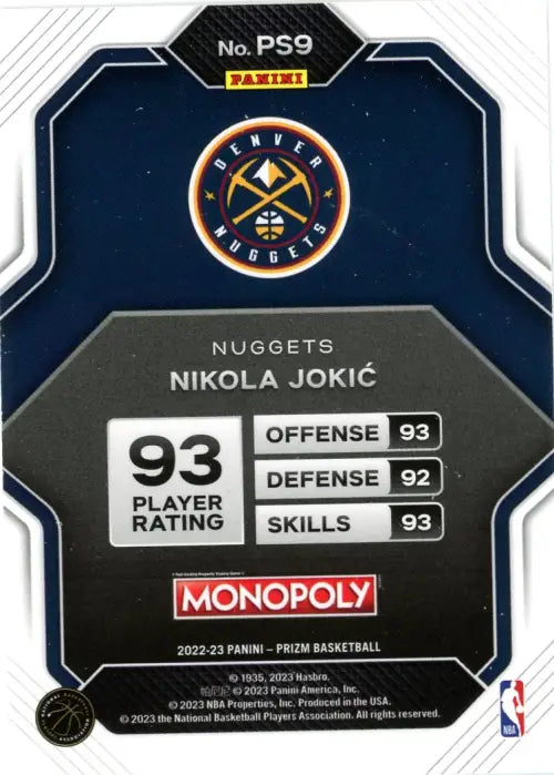 2022-23 Panini Prizm Monopoly All-Stars #PS9 Nikola Jokic Denver Nuggets NM-MT