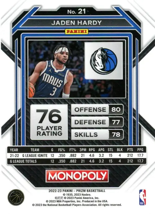 2022-23 Panini Prizm Monopoly #21 Jaden Hardy Rookie Dallas Mavericks NBA NM-MT