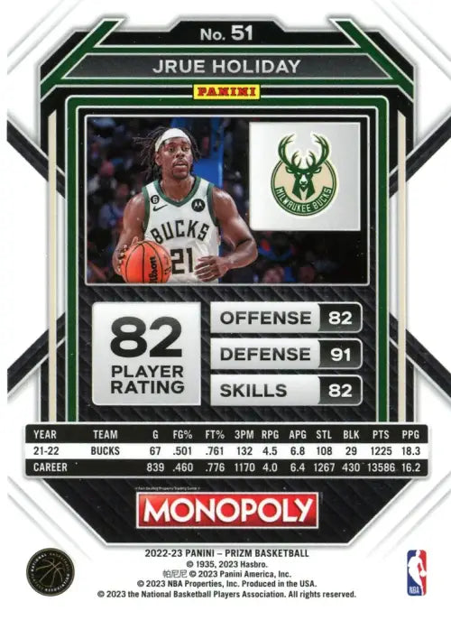 2022-23 Panini Prizm Monopoly #51 Jrue Holiday Milwaukee Bucks NBA Card NM-MT