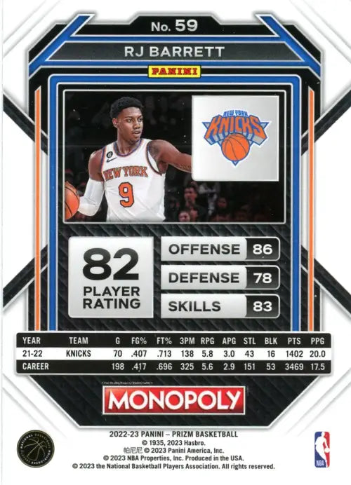 2022-23 Panini Prizm Monopoly 59 RJ Barrett New York Knicks NBA Basketball NM-MT