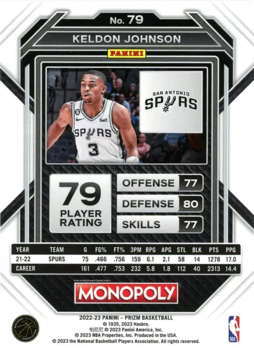 2022-23 Panini Prizm Monopoly #79 Keldon Johnson San Antonio Spurs NBA NM-MT