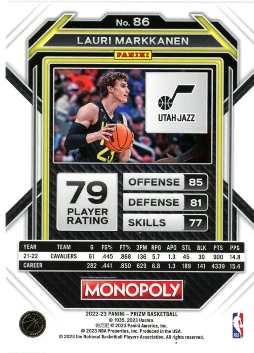 2022-23 Panini Prizm Monopoly #86 Lauri Markkanen Utah Jazz NBA Basketball NM-MT