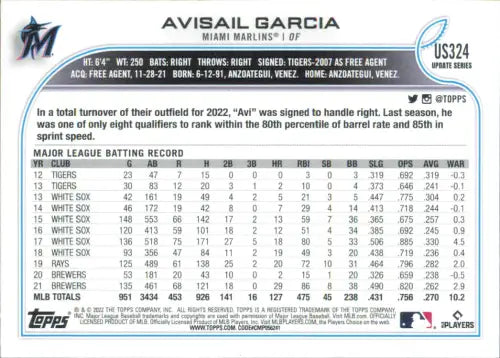 2022 Topps Update #US324 Avisail Garcia Miami Marlins MLB Baseball Card NM-MT