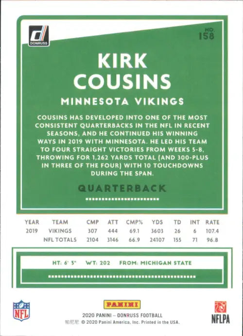 2020 Donruss Press Proof Red #158 Kirk Cousins Minnesota Vikings Football NM-MT