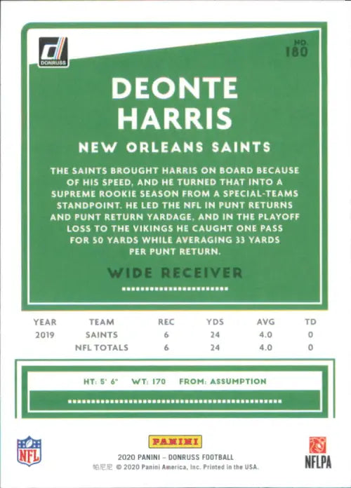 2020 Donruss Press Proof Red 180 Deonte Harris New Orleans Saints Football NM-MT