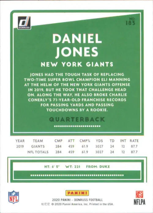 2020 Donruss Press Proof Red #183 Daniel Jones New York Giants Football NM-MT