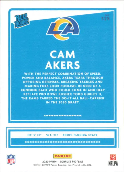 2020 Donruss Rated Rookies Canvas #325 Cam Akers Los Angeles Rams Football NM-MT