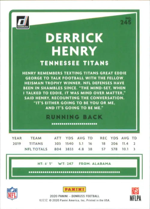 2020 Donruss #245 Derrick Henry Tennessee Titans Football NFL Card NM-MT