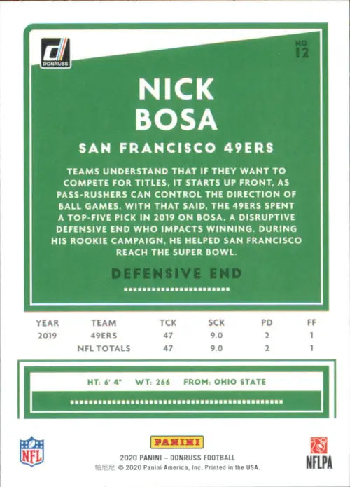 2020 Donruss #12 Nick Bosa San Francisco 49ers Football NFL Card NM-MT