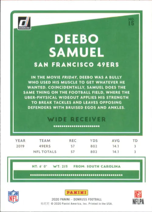 2020 Donruss #15 Deebo Samuel San Francisco 49ers Football NFL Card NM-MT