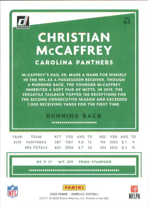 2020 Donruss #48 Christian McCaffrey Carolina Panthers Football NFL Card NM-MT