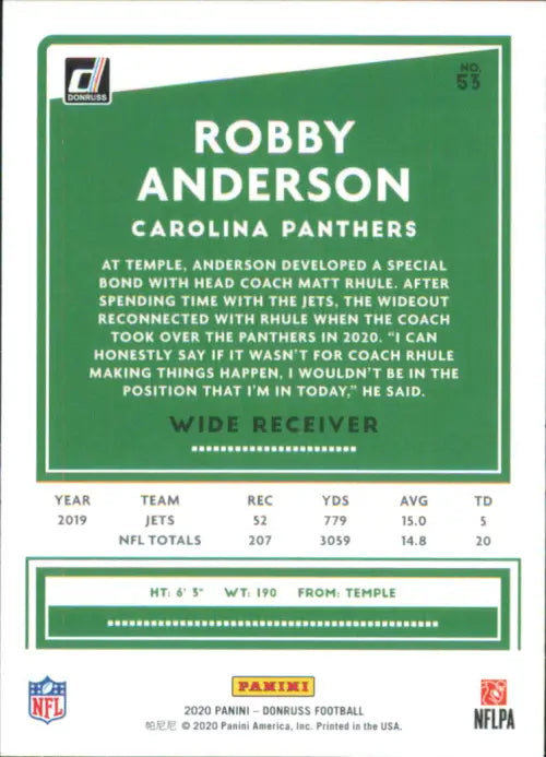 2020 Donruss #53 Robby Anderson Carolina Panthers Football NFL Card NM-MT