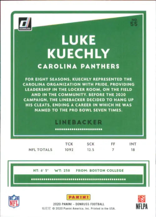 2020 Donruss #55 Luke Kuechly Carolina Panthers Football NFL Card NM-MT