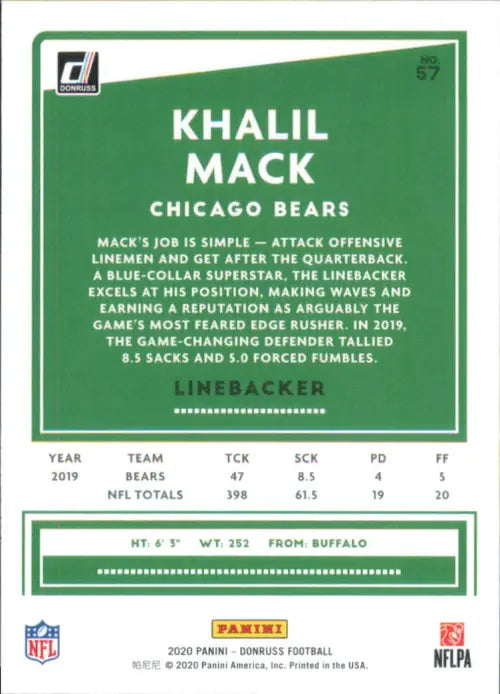 2020 Donruss #57 Khalil Mack Chicago Bears Football NFL Card NM-MT