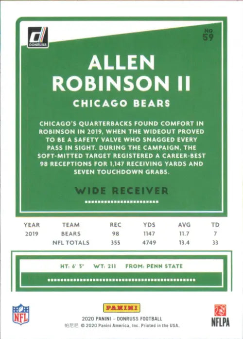 2020 Donruss #59 Allen Robinson II Chicago Bears Football NFL Card NM-MT