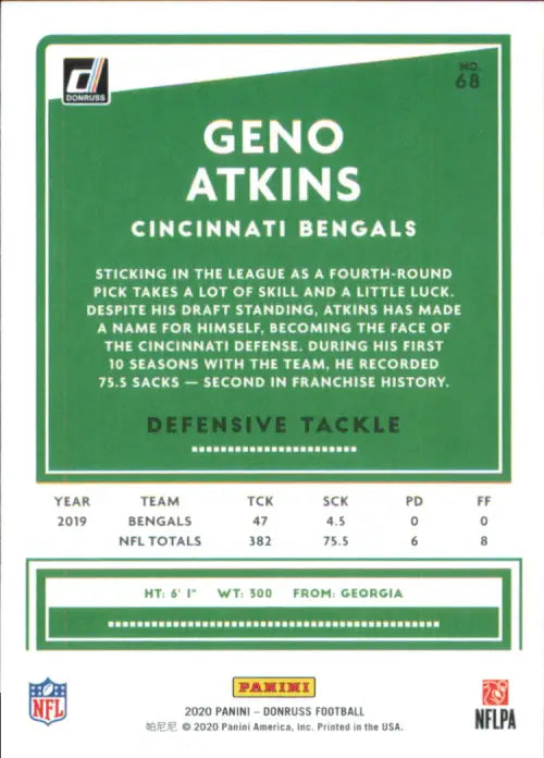 2020 Donruss #68 Geno Atkins Cincinnati Bengals Football NFL Card NM-MT