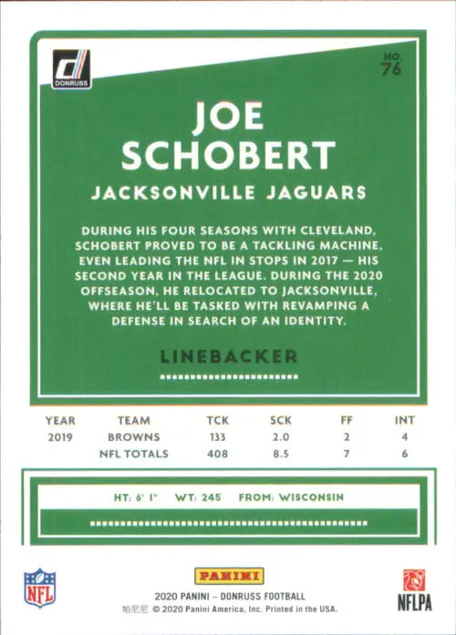 2020 Donruss #76 Joe Schobert Jacksonville Jaguars Football NFL NM-MT