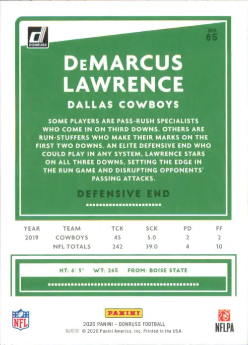 2020 Donruss #85 DeMarcus Lawrence Dallas Cowboys Football NFL Card NM-MT