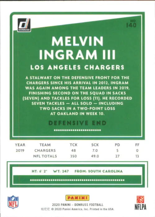 2020 Donruss #140 Melvin Ingram III Los Angeles Chargers Football NFL Card NM-MT